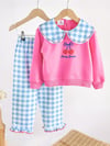 PEMBE CHERY GARDEN KİRAZ NAKIŞLI BEBE YAKA SWEATSHİRT VE PÖTİKARE PANTOLON 2 Lİ TAKIM