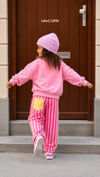 PEMBE KEDİ BASKILI ÇİZGİLİ PANTOLONLU 2 Lİ TAKIM