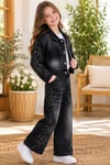 SİYAH/FÜME TAŞ VE İNCİ DETAYLI KOT CEKET PANTOLON 2 Lİ TAKIM