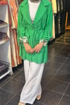 Keten Bel Bağlamalı Blazer Ceket YEŞİL