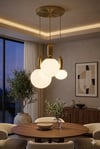 Gold 2'lü Cam Eggy Sarkıt Avize – Modern Eskitme Gold Salon Avizesi