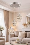 Krom Kristal Taşlı 3'lü Sarkıt Avize | Modern Dekoratif Salon Avizesi