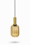 Modern Amber Cam Tekli Sarkıt Avize Gold Metal Gövdeli Dekoratif Mutfak & Salon Avizesi