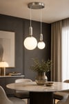 Modern Krom İkili Cam Sarkıt Avize – Minimal Dekoratif Aydınlatma
