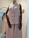 %100 Keten Yelek Pantolon Takım - Pembe