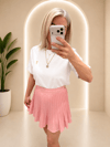 PEMBE PİLİSSELİ İÇİ ŞORTLU MİNİ ETEK