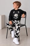 Ayı Baskılı Erkek Çocuk Sweatshirt & Desenli Eşofman Altı Siyah Alt Üst Takım