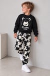 Ayı Baskılı Erkek Çocuk Sweatshirt & Desenli Eşofman Altı Siyah Alt Üst Takım