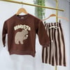 Bearista Ayı Baskılı Sweatshirt Çizgili Eşofman 3ip Alt Üst İkili Takım