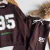 California 95 Baskılı Nakışlı Kahverengi Erkek Çocuk Sweatshirt ve Eşofman Altı 3 İplik Alt Üst Takım