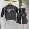 California Pembe Yazı Baskılı Antrasit Gri Sweatshirt - Pembe Şeritli Eşofman Alt Üst Takım