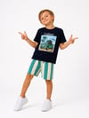 Cg Kids Araba Desenli Çizgili Şortlu Tshirt & Şort Erkek Çocuk Alt Üst Takım