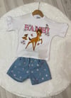 Cg Kids Bambi Baskılı Kot Şort Işlemeli Kız Çocuk Alt Üst Takım