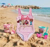 Cg Kids Barbie Baskılı Kız Çocuk Pembe Çizgili Mayo