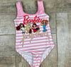 Cg Kids Barbie Baskılı Kız Çocuk Pembe Çizgili Mayo