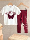 Cg Kids Bordo Butterfly Kelebek Tül Detaylı Kız Çocuk Alt Üst Tayt Takım