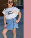 Cg Kids Capture Baskılı Çiçek Işlemeli Etek Görünümlü Kot Şort Kız Çocuk Alt Üst Takım