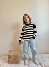 Cg Kids Çizgili Örgülü Siyah Renk Triko Kazaklı Jean Pantolon Erkek Çocuk Alt Üst Takım Süper Kalite Kumaş