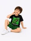 Cg Kids Dinozor Baskılı T-Shirt ve Damalı Şort Alt  Erkek Çocuk Üst Takım