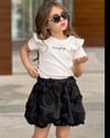 Cg Kids Everyday Baskılı Fırfır Kol Deyaylı Fitilli Basic Gül Işlemeli Siyah Balon Etek Kız Çocuk Alt Üst Takım