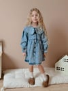 Cg Kids Fiyonk Taşlı İşlemeli Jean Kot Denim Elbise Kız Çocuk Süper Kalite