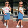 Cg Kids Flamingo Baskılı ve Tül Detaylı Alt Ön Cep Kot Etek Kız Çocuk Alt Üst Takım