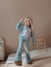 Cg Kids Floral Vibes Baskılı Su Yeşili Kız Çocuk 2 İplik Alt Üst Takım Süper Kalite Kumaş İspanyol Paça