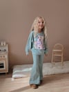 Cg Kids Floral Vibes Baskılı Su Yeşili Kız Çocuk 2 İplik Alt Üst Takım Süper Kalite Kumaş İspanyol Paça