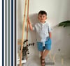 Cg Kids Hakim Yaka Gömlek Fitilli Alt Mavi Jean Kumaş Kot Şort Beli Lastikli Erkek Çocuk Alt Üst Takım