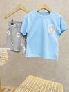 Cg Kids Kabartma Baskılı T-Shirt Müslin Çiçekli Şort Ikili Kız Çocuk Alt Üst Takım