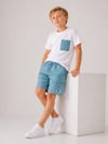 Cg Kids Kargo Cepli Mavi Şort & Beyaz T-shirt Cep Detaylı Erkek Çocuk Alt Üst Takım
