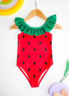 Cg Kids Karpuz Desenli Fırfırlı Arka Çapraz Kız Çocuk Deniz / Plaj Mayosu
