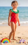 Cg Kids Karpuz Desenli Fırfırlı Arka Çapraz Kız Çocuk Deniz / Plaj Mayosu