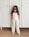Cg Kids Keten Simli Kız Çocuk Alt Üst Takım Süper Kalite Ekru