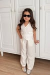 Cg Kids Keten Simli Kız Çocuk Alt Üst Takım Süper Kalite Ekru