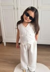 Cg Kids Keten Simli Kız Çocuk Alt Üst Takım Süper Kalite Ekru