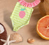 Cg Kids Kız Çocuk Fırfır Yaka Arkası Çapraz Yeşil Çizgili Pembe Çilek Desen Detaylı Mayo Bikini