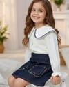 Cg Kids Kot Etekli Çiçek Nakışlı Gömlek Kız Çocuk Alt Üst Takım Süper Kalite