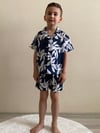 Cg Kids Lacivert Ince Keten Yaprak Desen Kaliteli Kumaş Erkek Çocuk Alt Üst Takım