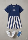 Cg Kids Lacivert Tshirt&Şort Alt Üst Takım Şort Çizgili Detay Süper Kalite