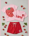 Cg Kids Love Çilek Temalı Kız Çocuk Tshirt & Şort Alt Üst Takım Sırt Baskı Detaylı Süper Kalite