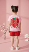 Cg Kids Love Çilek Temalı Kız Çocuk Tshirt & Şort Alt Üst Takım Sırt Baskı Detaylı Süper Kalite