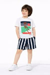 Cg Kids Malibu Kabartma Baskılı Tshirt Çizgili Lacivert Şort ile Süper Kalite