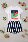 Cg Kids Malibu Kabartma Baskılı Tshirt Çizgili Lacivert Şort ile Süper Kalite