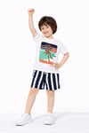 Cg Kids Malibu Kabartma Baskılı Tshirt Çizgili Lacivert Şort ile Süper Kalite