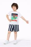 Cg Kids Malibu Kabartma Baskılı Tshirt Çizgili Lacivert Şort ile Süper Kalite