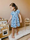 Cg Kids Mavi Çiçek Desenli Kız Çocuk Keten Elbise