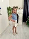 Cg Kids Mavi Dikey Çizgili Pamuk ve Keten Kız Çocuk Etek Görünüm Şortlu Alt Üst Takım
