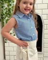 Cg Kids Mavi Dikey Çizgili Pamuk ve Keten Kız Çocuk Etek Görünüm Şortlu Alt Üst Takım