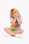 Cg Kids Meyve Baskılı Kabartma Renkli Çizgili Şortlu  Kız Çocuk Takım - Lila / Çok Renkli